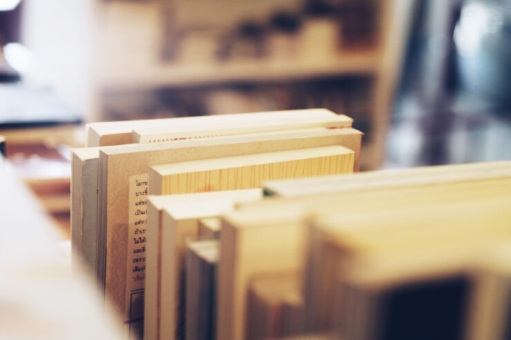 A row of books in a library