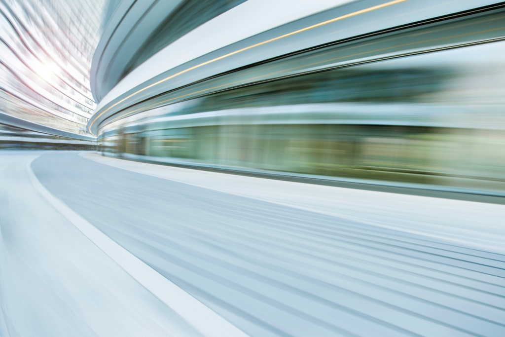 Zooming past an office building