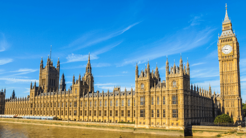 Parliament building in London on a sunny day
